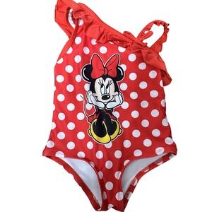 Disney‎ Minnie Mouse Swimsuit One Piece Polka Dot Ruffle Girls 18M